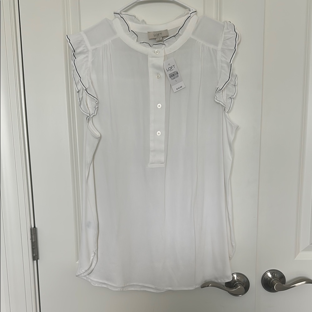 LOFT NWT White Sleeveless Ruffled Blouse
